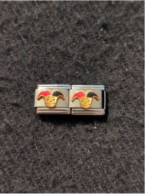 Vintage Bella Oro Red Black Jester 9mm Italian Charm Bracelet Charms - Set Of 2